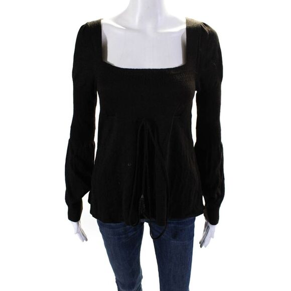 Maurizio Pecoraro Womens Square Neck Drawstring Alpaca Sweater Brown Size 6 - Picture 1 of 6